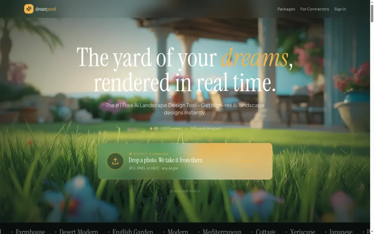 DreamYard — darmowe AI do projektowania ogrodu ze zdjęcia