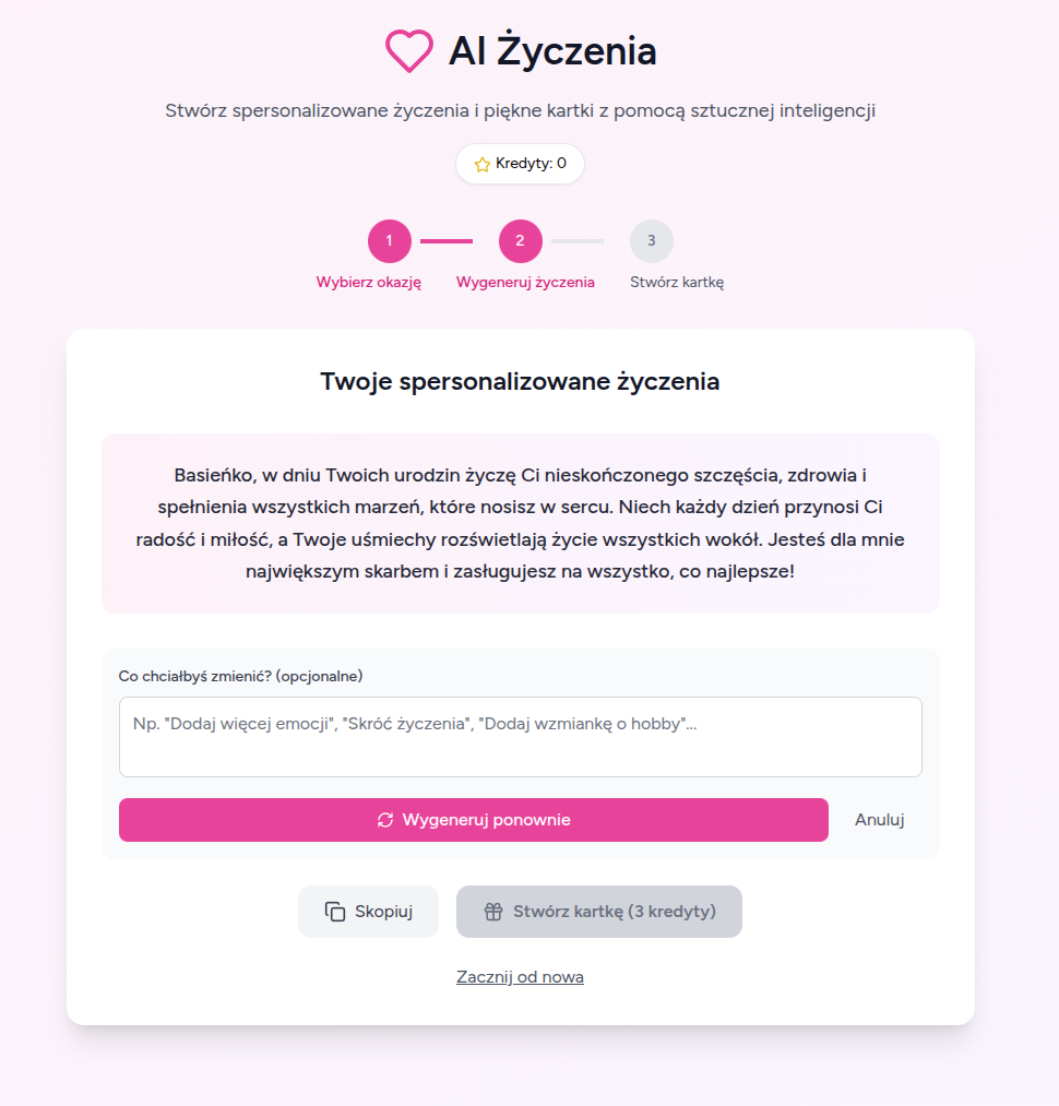 Interfejs generatora życzeń