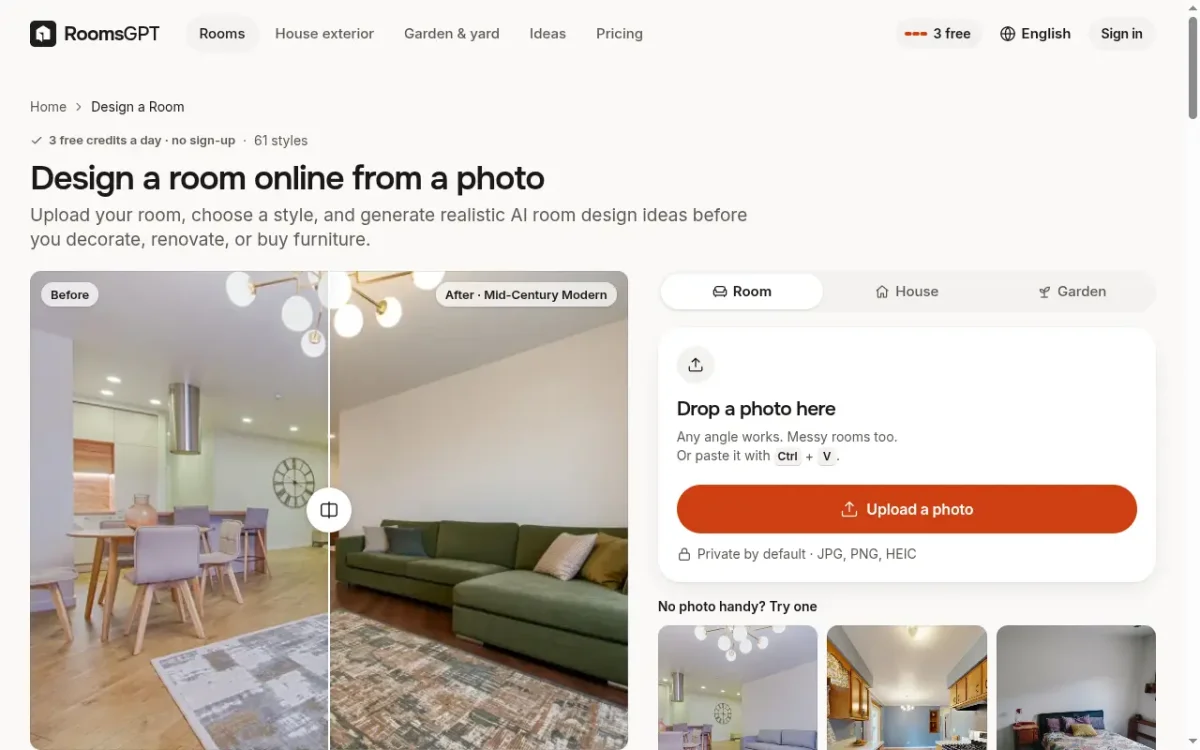 RoomsGPT — design a room online from a photo